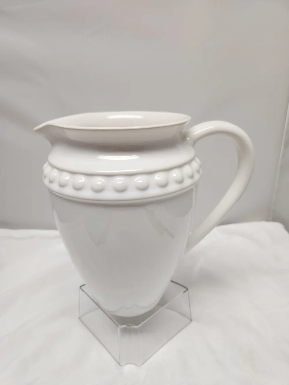 White Ceramic Beaded-Rim Pitcher by